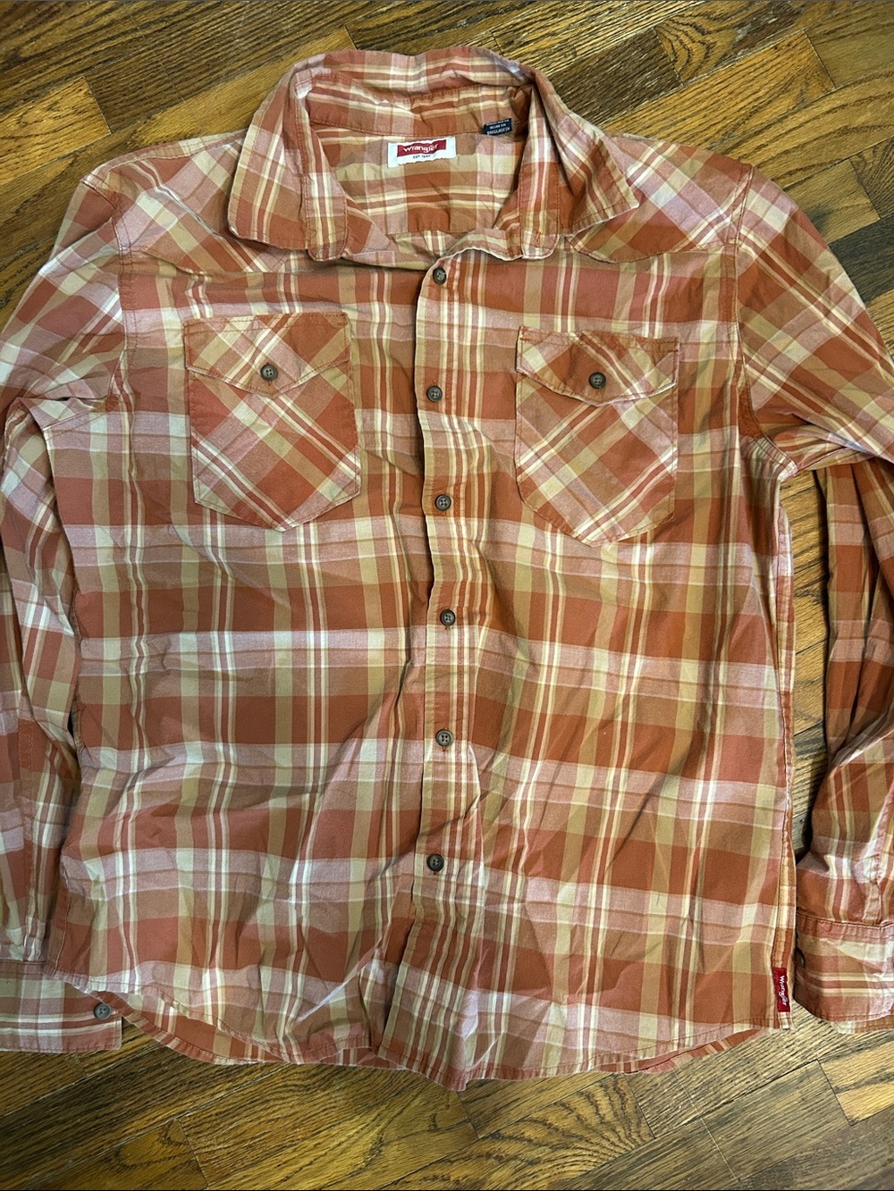 Wrangler Orange Plaid Long-Sleeve Button-Down Shirt